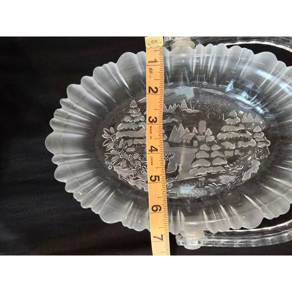 Vintage Mikasa Winter Dreams Frosted Glass Basket 90s Holiday Christmas Decor